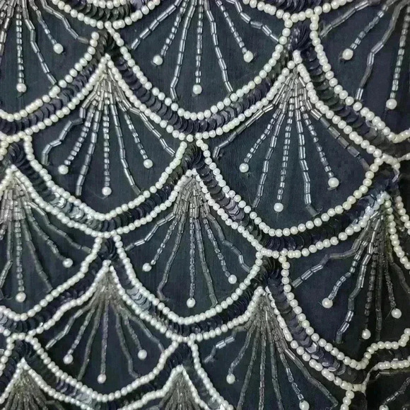 Laurence Kagar Black Color Silk Sequin Beaded Pearl Blouse.SIZE L - Picture 2 of 7